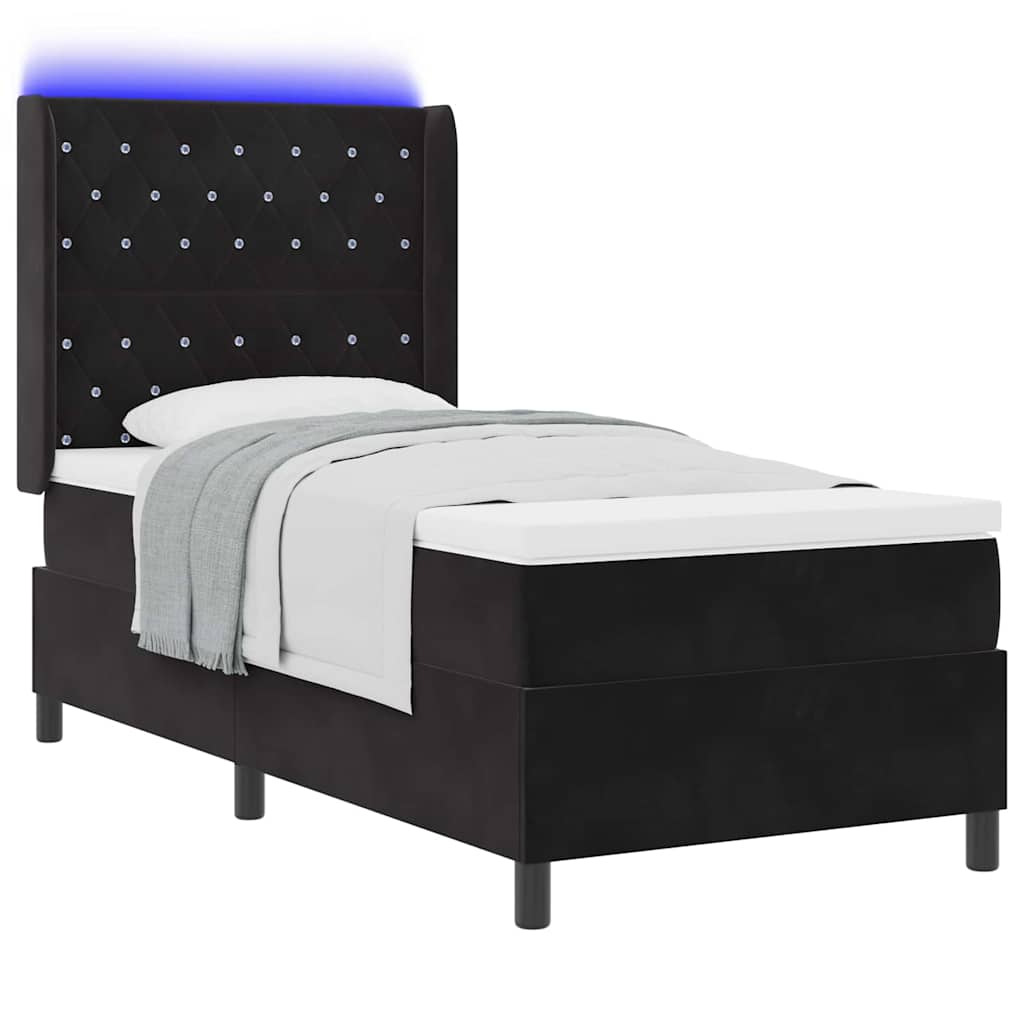 Letto a molle con materasso con led Nero 90 x 200 cm Velluto | homemem39