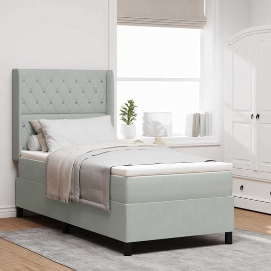Letto a molle con materasso Grigio chiaro 100 x 200 cm Velluto | homemem39