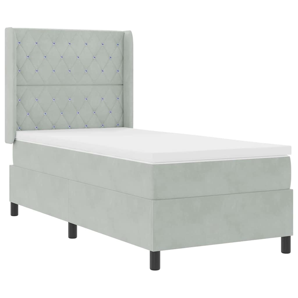 Letto a molle con materasso Grigio chiaro 100 x 200 cm Velluto | homemem39