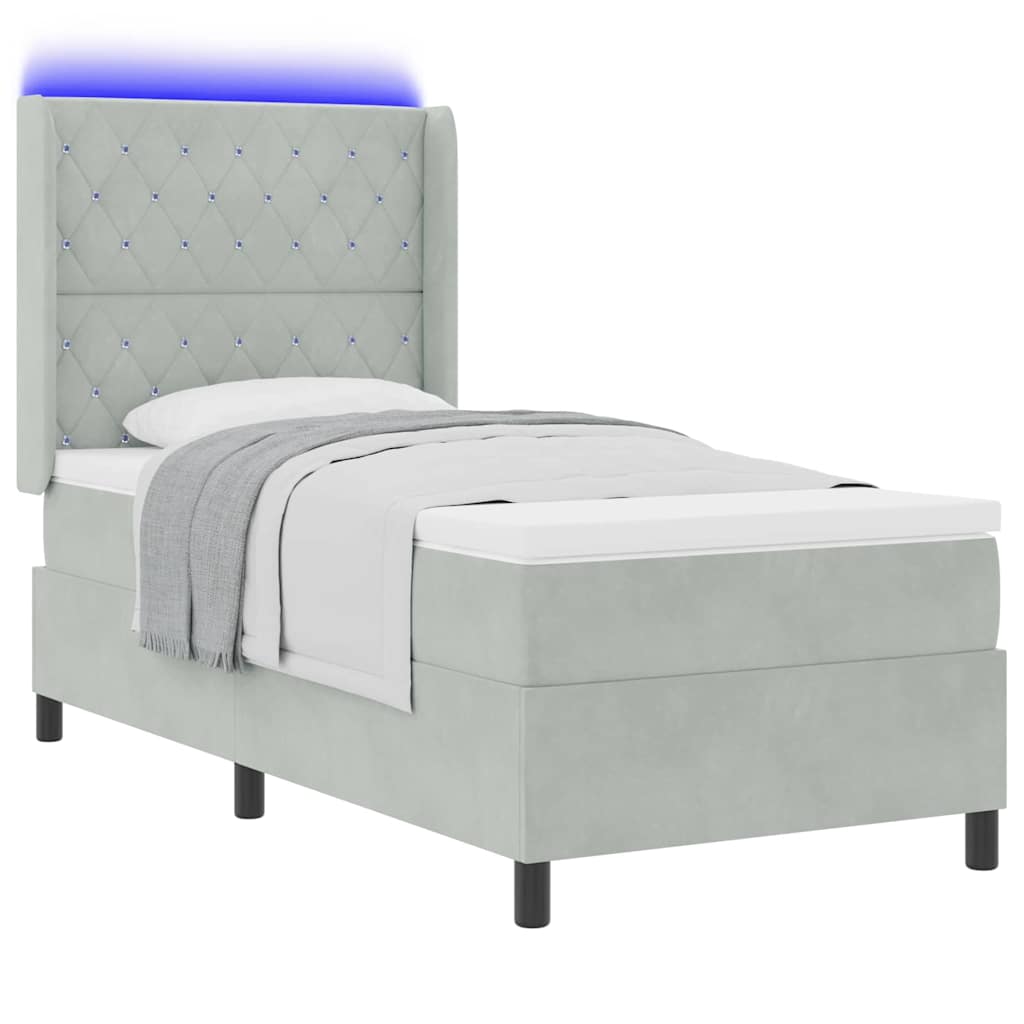 Letto a molle con materasso Grigio chiaro 100 x 200 cm Velluto | homemem39