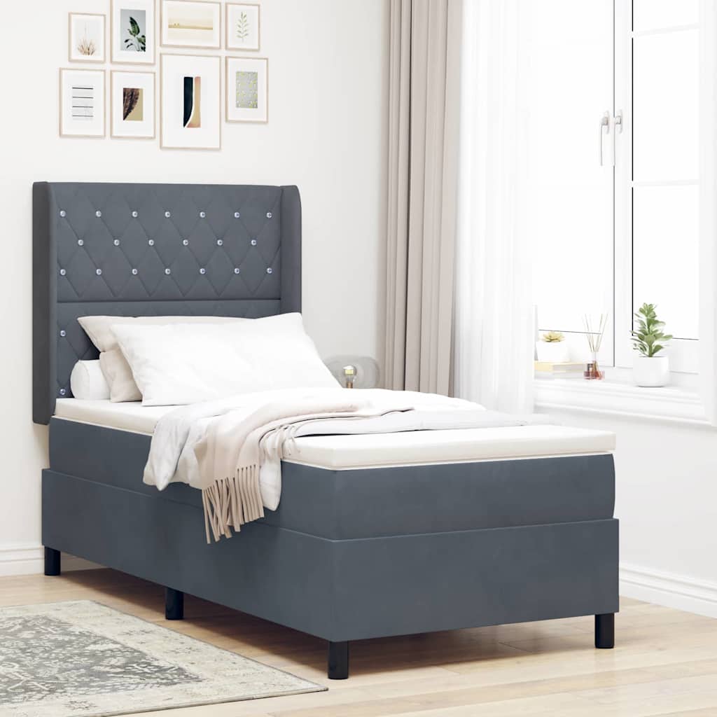 Letto a molle con materasso Grigio scuro 100 x 200 cm Velluto