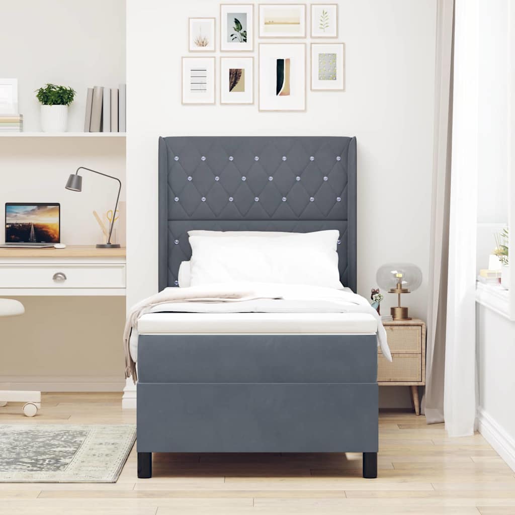 Letto a molle con materasso Grigio scuro 100 x 200 cm Velluto | homemem39