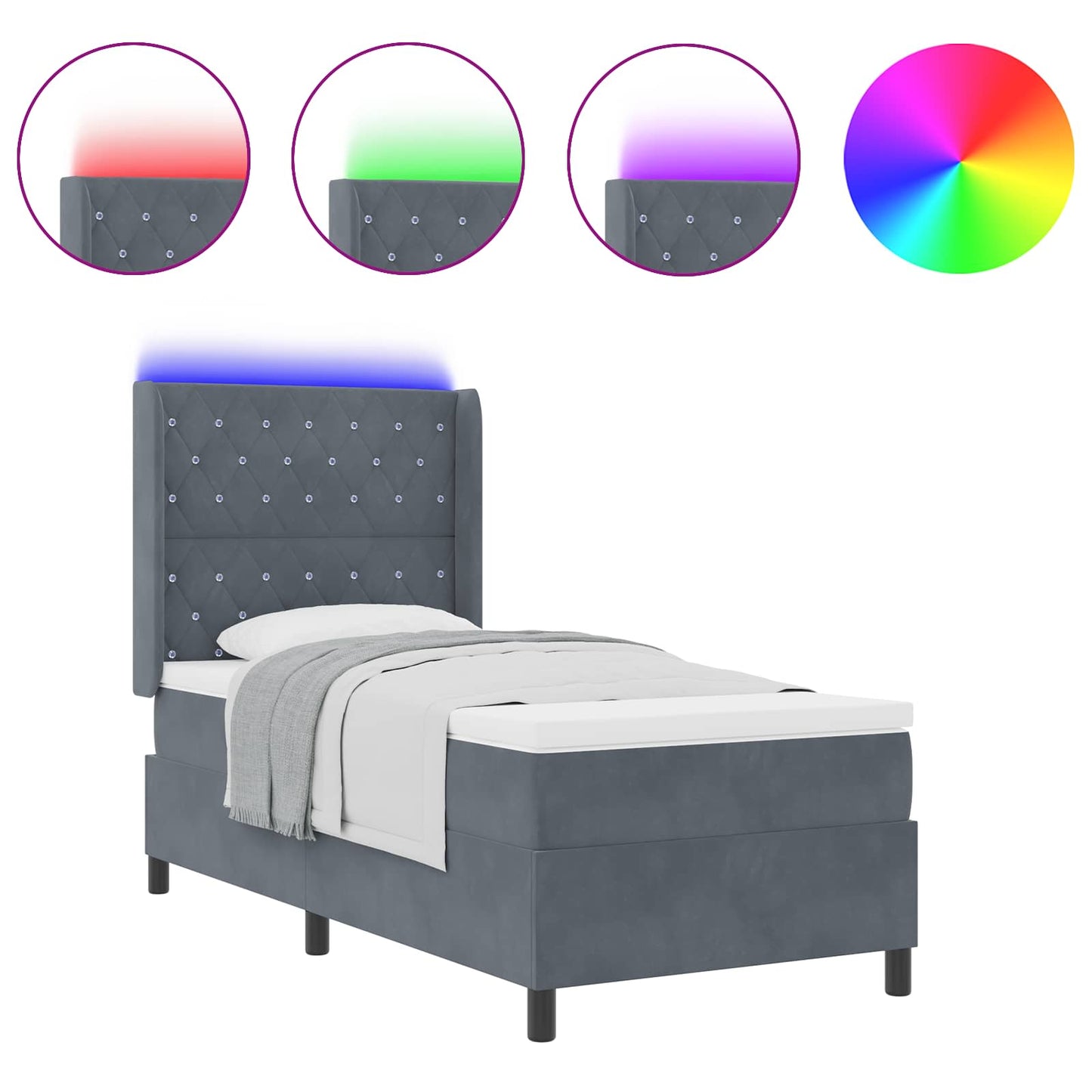 Letto a molle con materasso Grigio scuro 100 x 200 cm Velluto