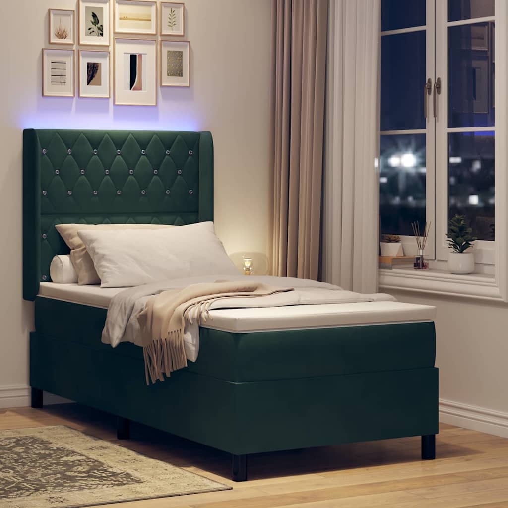 Letto a molle con materasso Verde Scuro 100 x 200 cm Velluto | homemem39