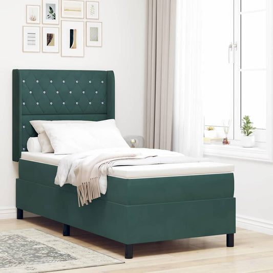 Letto a molle con materasso Verde Scuro 100 x 200 cm Velluto | homemem39