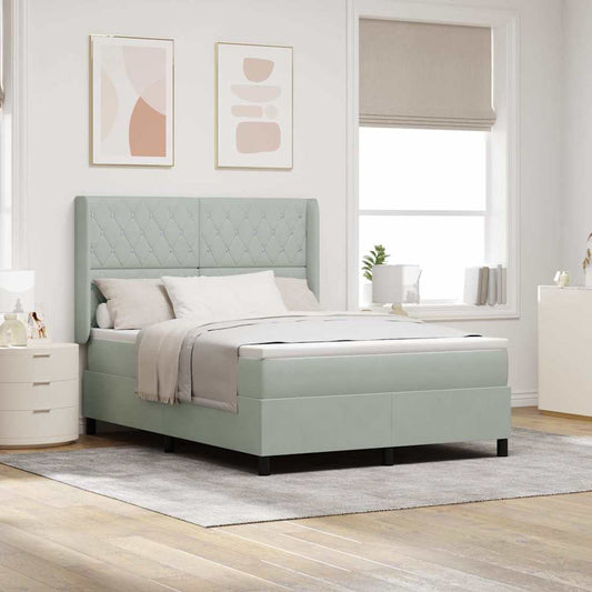 Letto a molle con testiera Grigio chiaro 140 x 190 cm Velluto