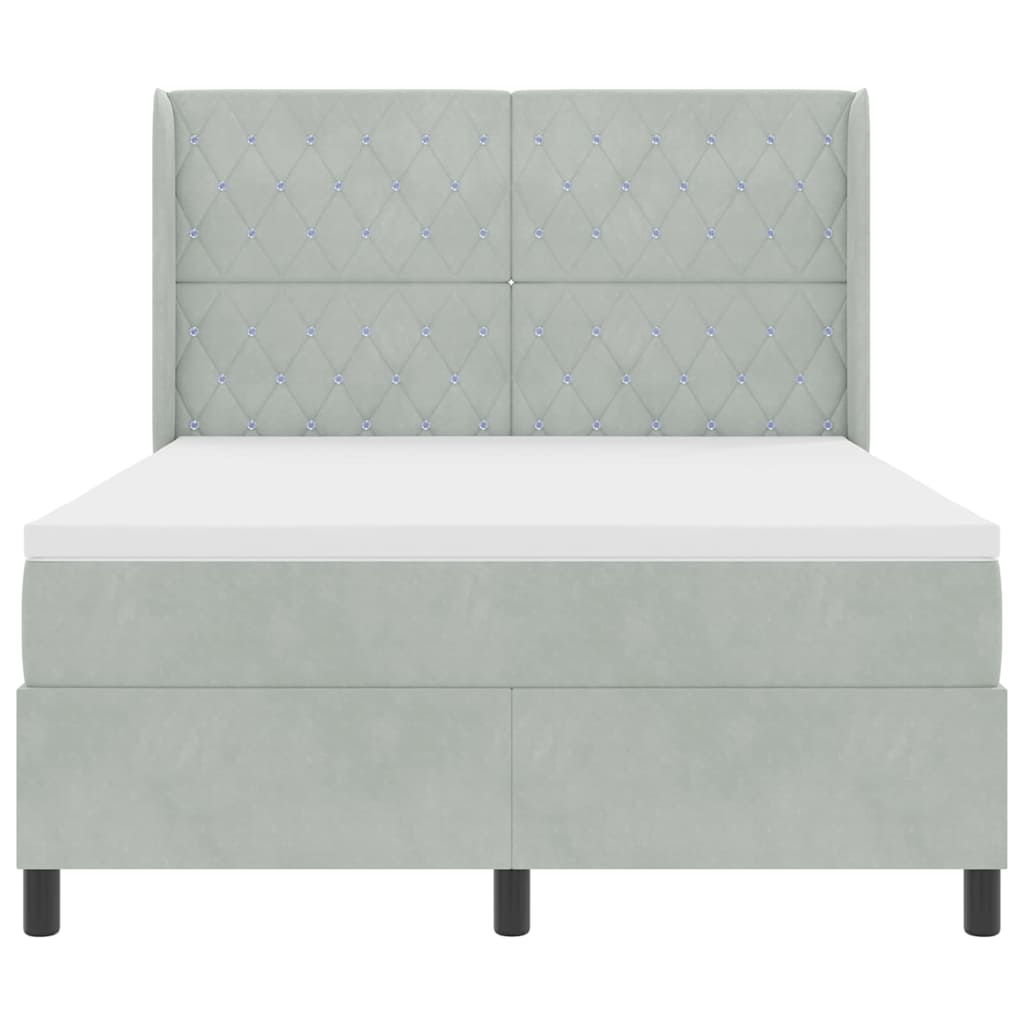 Letto a molle con testiera Grigio chiaro 140 x 190 cm Velluto