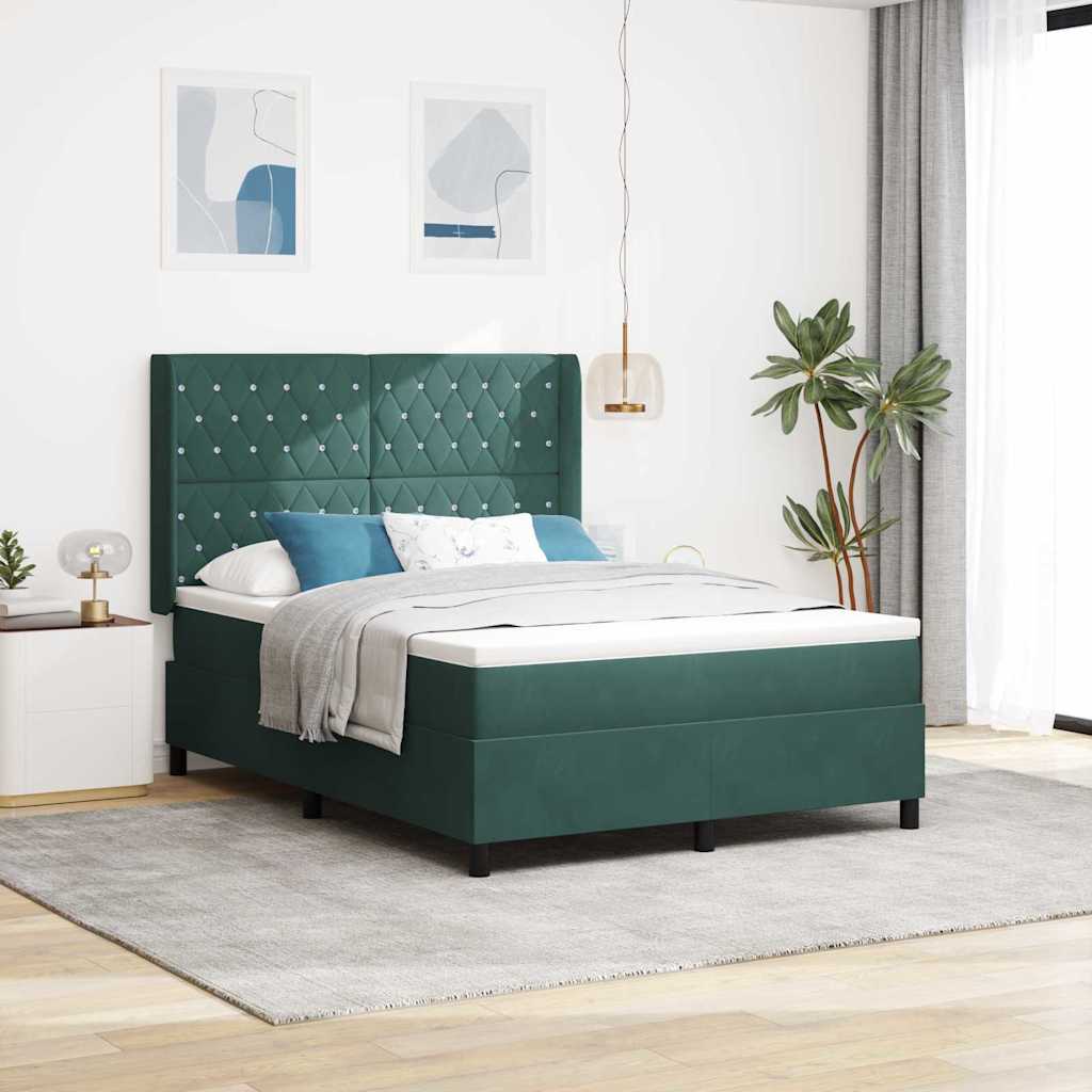 Letto a molle con strisce LED Verde 140 x 190 cm Velluto | homemem39