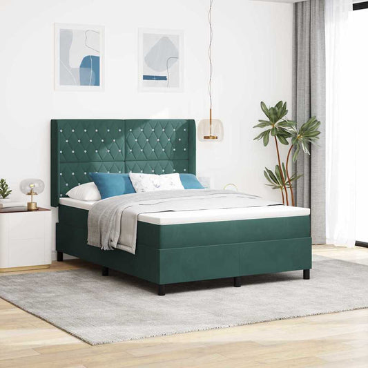 Letto a molle con strisce LED Verde 140 x 190 cm Velluto | homemem39
