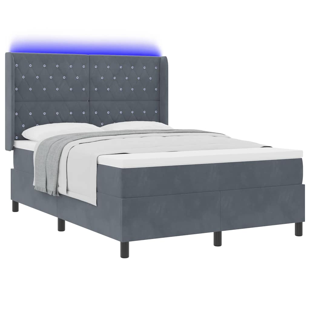 Letto a molle con strisce LED Grigio scuro 140 x 200 cm Velluto | homemem39