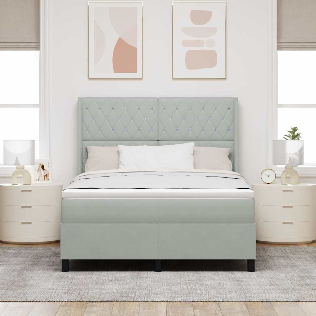 Letto a molle con materasso Grigio chiaro 160 x 200 cm Velluto | homemem39