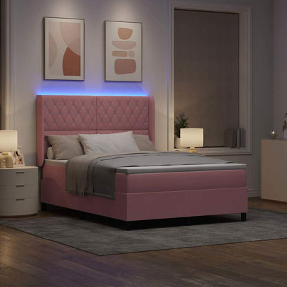 Letto a molle con materasso con led Rosa 160 x 200 cm Velluto | homemem39