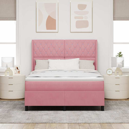 Letto a molle con materasso con led Rosa 160 x 200 cm Velluto | homemem39