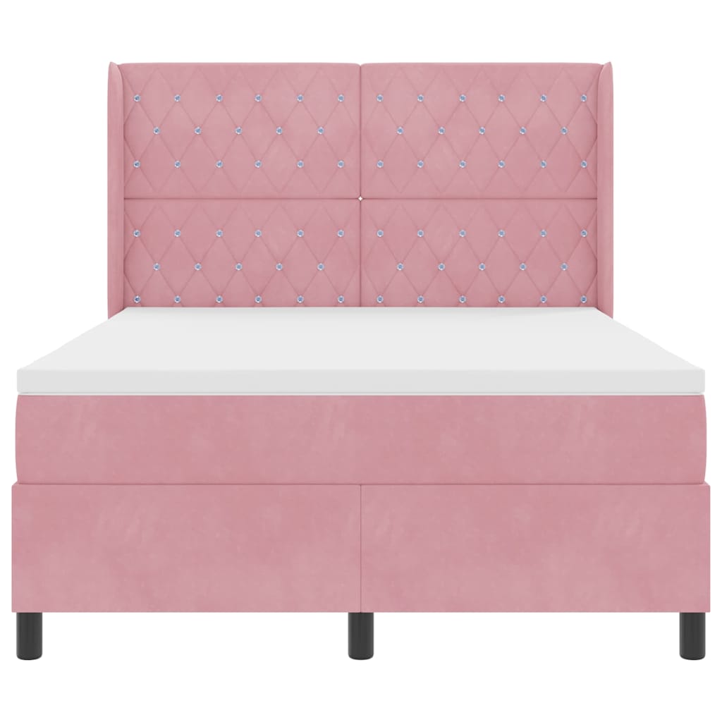 Letto a molle con materasso con led Rosa 160 x 200 cm Velluto | homemem39