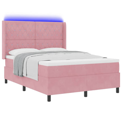 Letto a molle con materasso con led Rosa 160 x 200 cm Velluto | homemem39