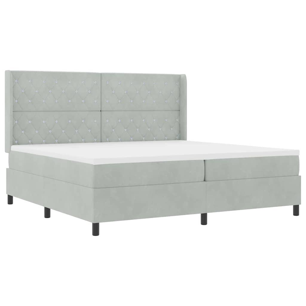 Letto a molle con materasso Grigio chiaro 200 x 200 cm Velluto | homemem39