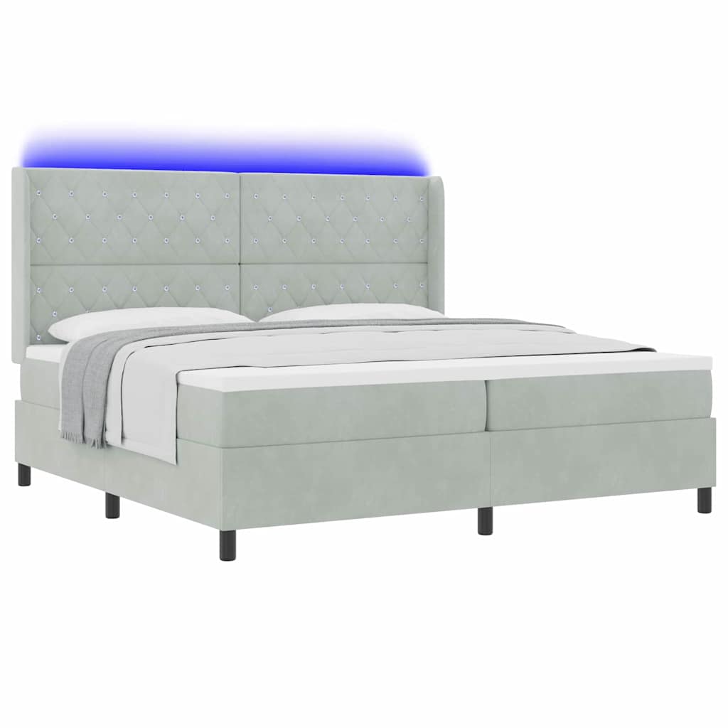 Letto a molle con materasso Grigio chiaro 200 x 200 cm Velluto | homemem39