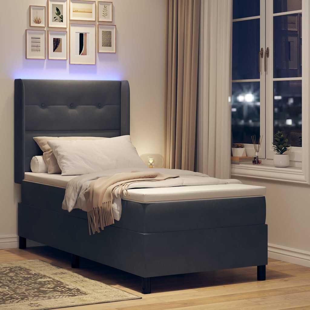 Letto a molle con strisce LED Grigio scuro 90 x 200 cm Velluto