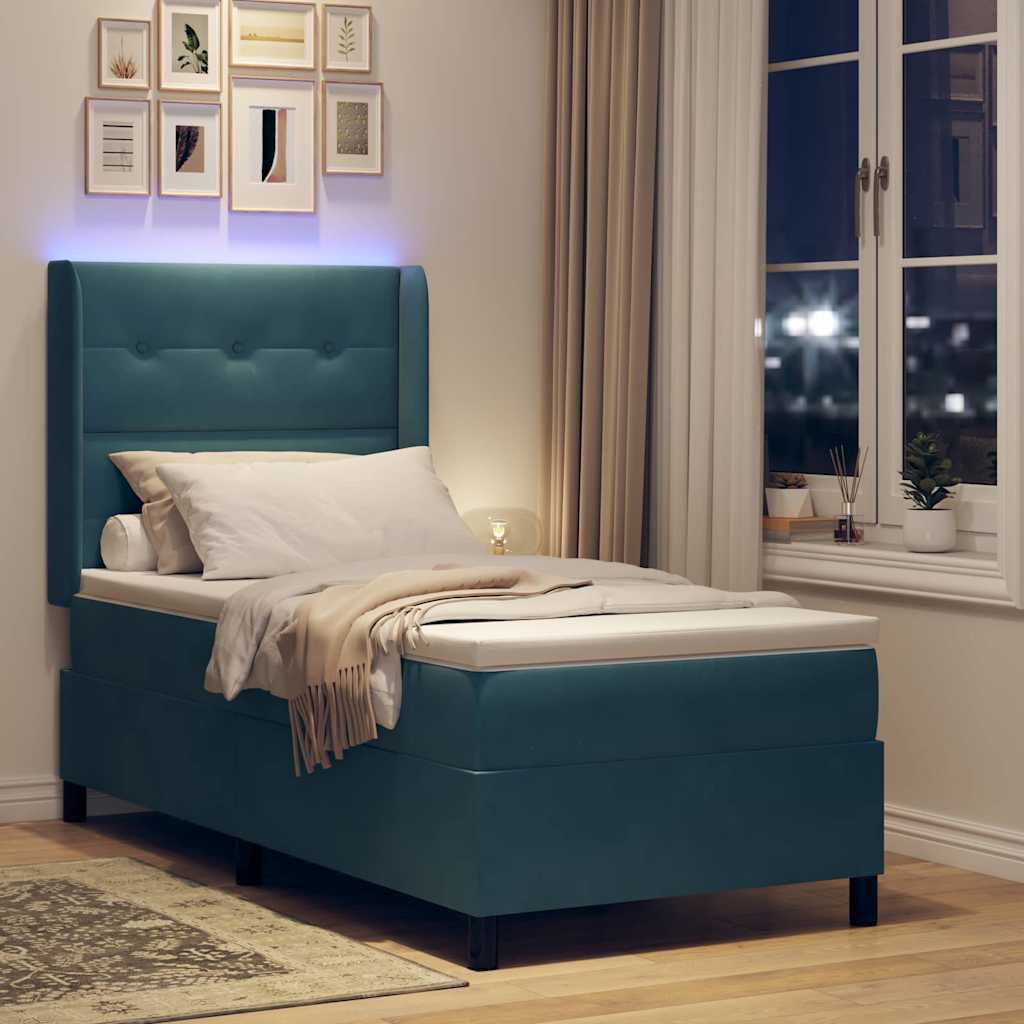 Letto a molle con strisce LED Blu 90 x 200 cm Velluto | homemem39