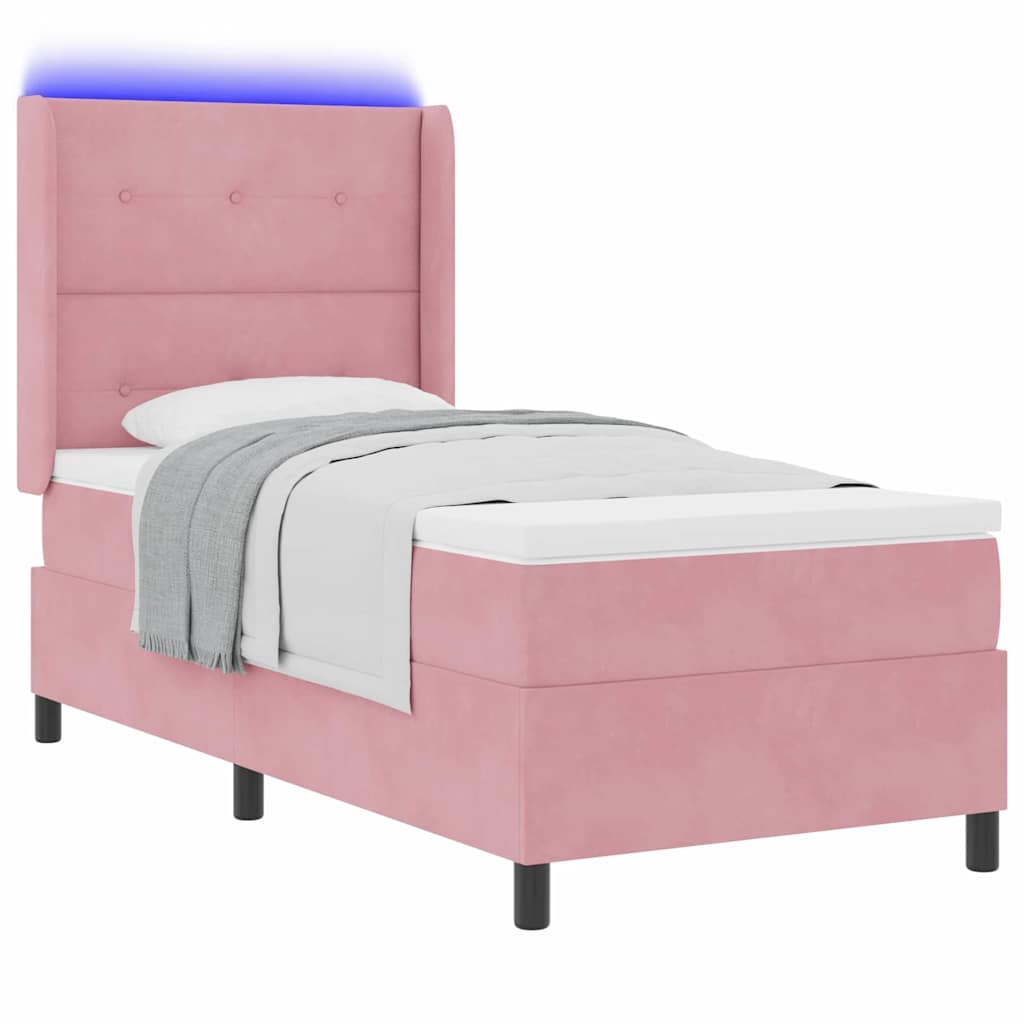 Letto a molle con strisce LED Rosa 90 x 200 cm Velluto | homemem39