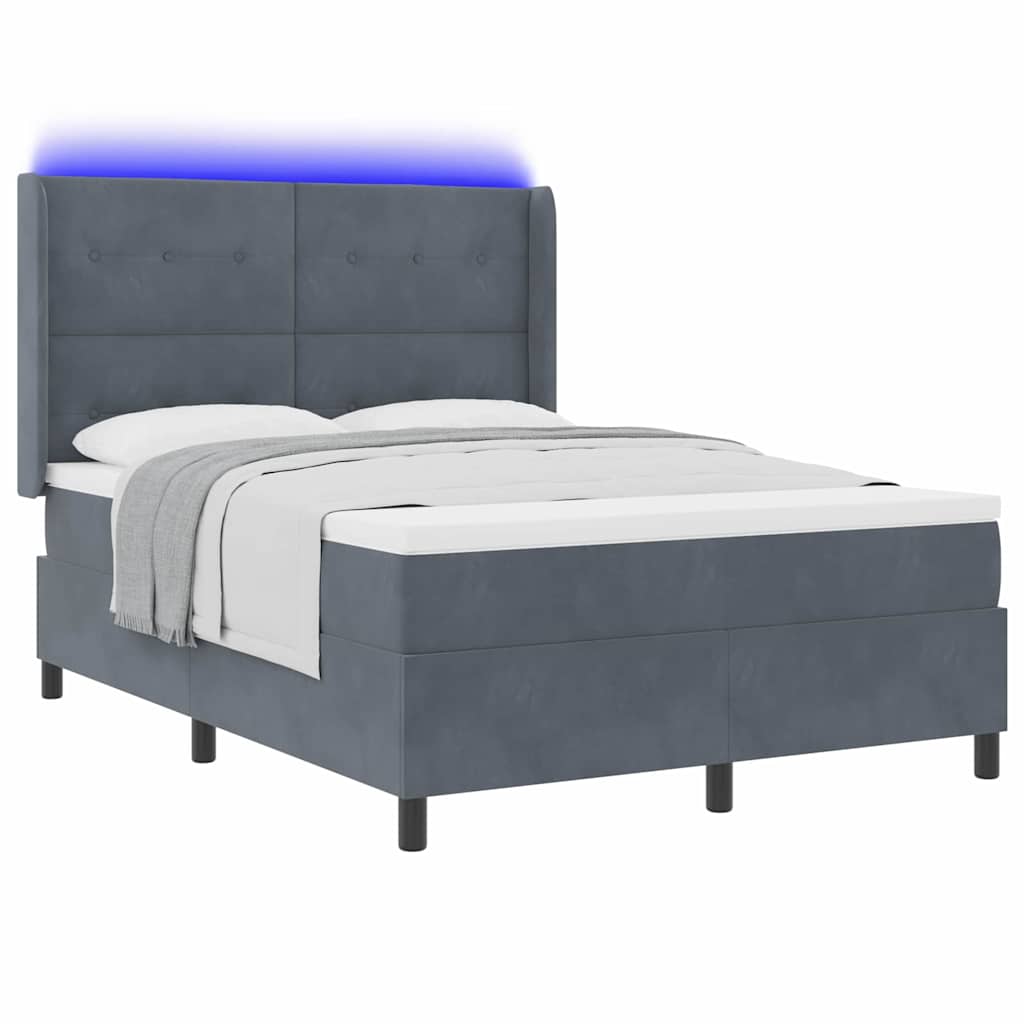Letto a molle con strisce LED Grigio scuro 140 x 190 cm Velluto | homemem39
