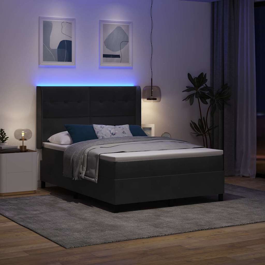 Letto a molle con strisce LED Nero 140 x 190 cm Velluto | homemem39