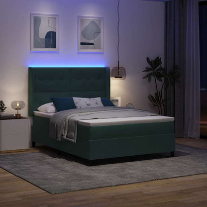 Letto a molle con strisce LED Verde Scuro 140 x 200 cm Velluto | homemem39