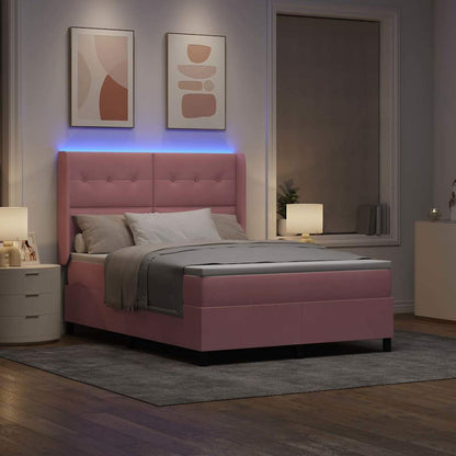 Letto a molle con strisce LED Rosa 140 x 200 cm Velluto | homemem39