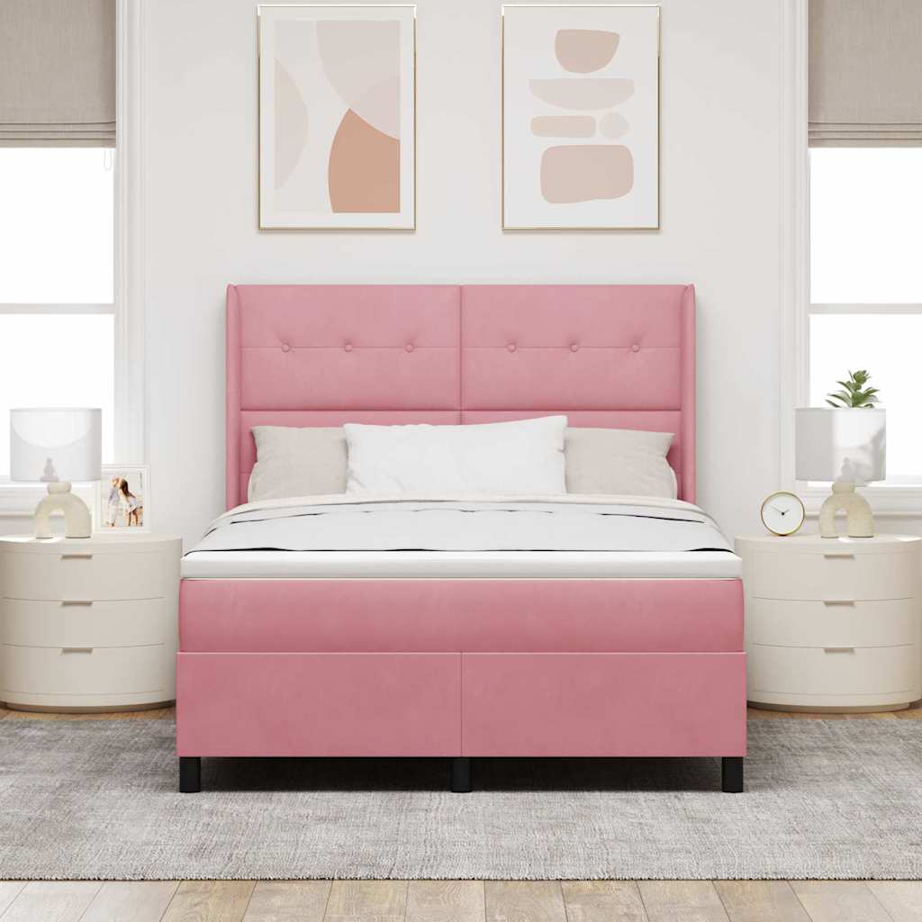 Letto a molle con strisce LED Rosa 140 x 200 cm Velluto | homemem39