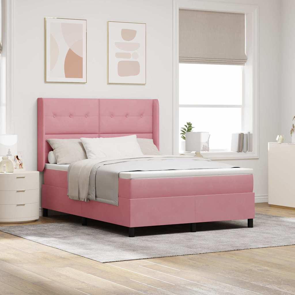 Letto a molle con strisce LED Rosa 160 x 200 cm Velluto | homemem39