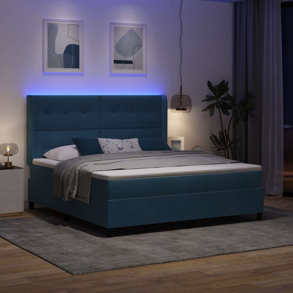 Letto a molle con strisce LED Blu 180 x 200 cm Velluto | homemem39