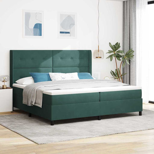 Letto a molle con strisce LED Verde Scuro 200 x 200 cm Velluto | homemem39