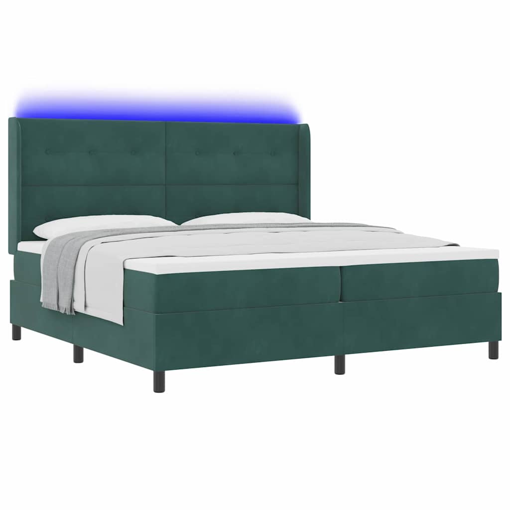 Letto a molle con strisce LED Verde Scuro 200 x 200 cm Velluto | homemem39