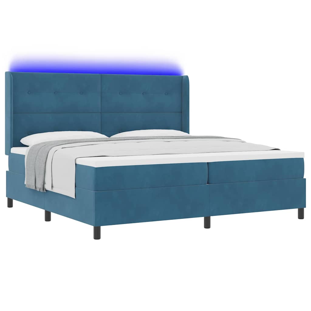 Letto a molle con strisce LED Blu 200 x 200 cm Velluto | homemem39