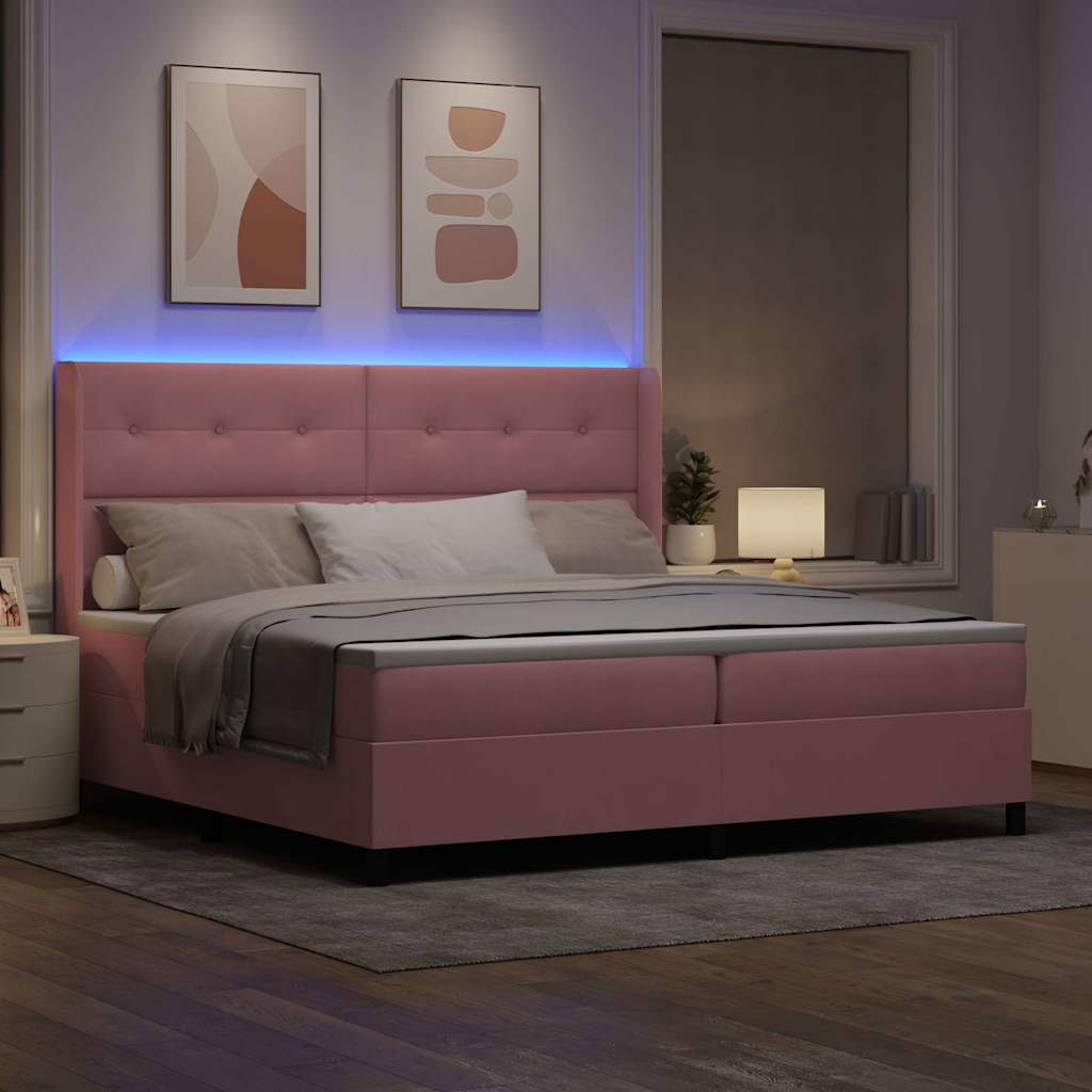 Letto a molle con strisce LED Rosa 200 x 200 cm Velluto | homemem39