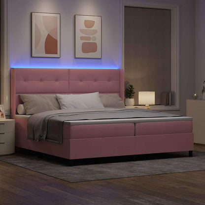 Letto a molle con strisce LED Rosa 200 x 200 cm Velluto | homemem39