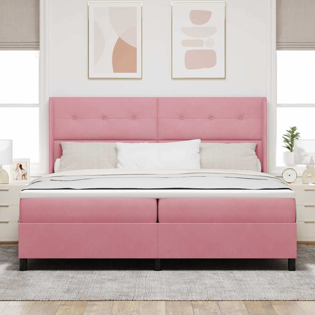 Letto a molle con strisce LED Rosa 200 x 200 cm Velluto | homemem39