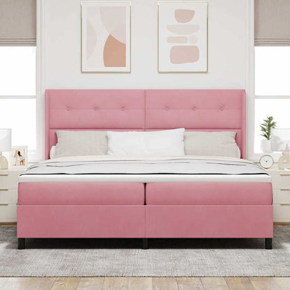 Letto a molle con strisce LED Rosa 200 x 200 cm Velluto | homemem39