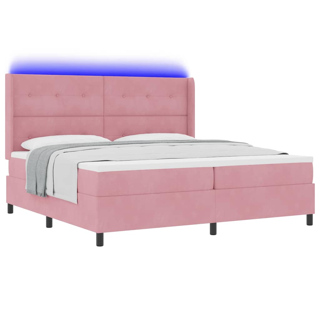 Letto a molle con strisce LED Rosa 200 x 200 cm Velluto | homemem39