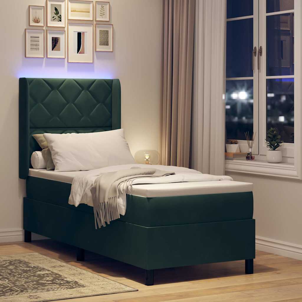 Letto a molle con strisce LED Verde Scuro 80 x 200 cm Velluto | homemem39