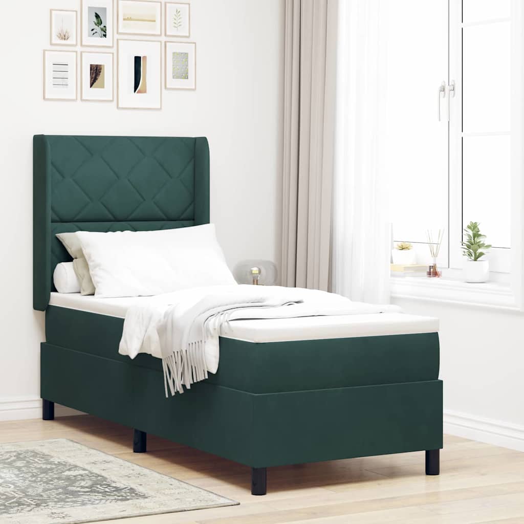 Letto a molle con strisce LED Verde Scuro 80 x 200 cm Velluto