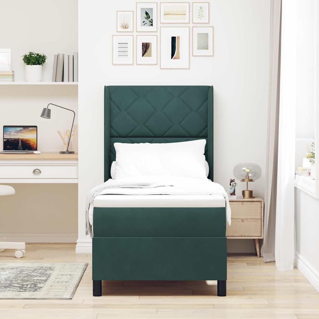 Letto a molle con strisce LED Verde Scuro 80 x 200 cm Velluto | homemem39