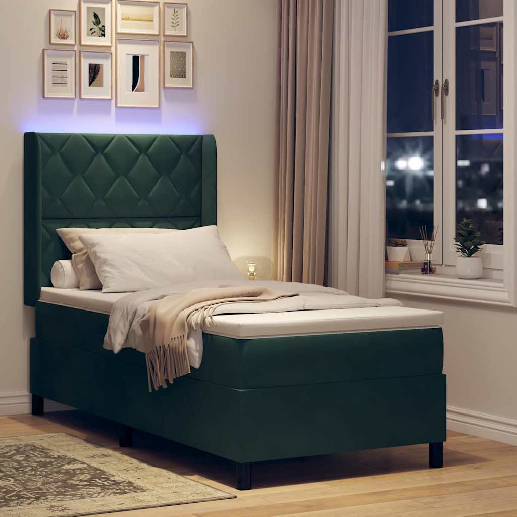 Letto a molle con strisce LED Verde Scuro 90 x 190 cm Velluto | homemem39