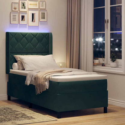 Letto a molle con strisce LED Verde Scuro 90 x 190 cm Velluto | homemem39