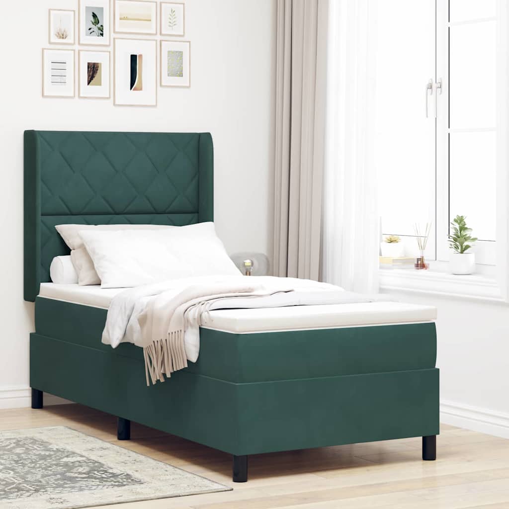 Letto a molle con strisce LED Verde Scuro 90 x 190 cm Velluto | homemem39