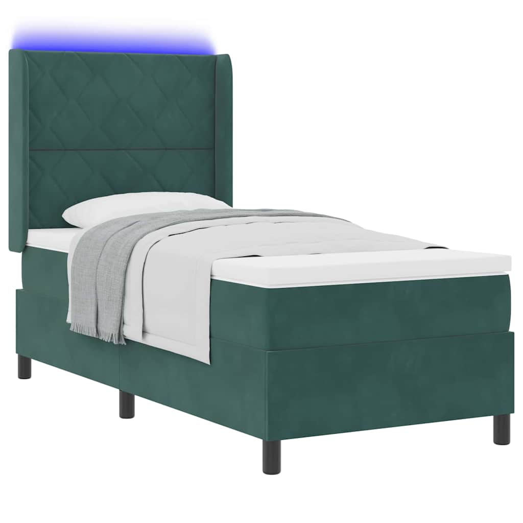 Letto a molle con strisce LED Verde Scuro 90 x 190 cm Velluto | homemem39