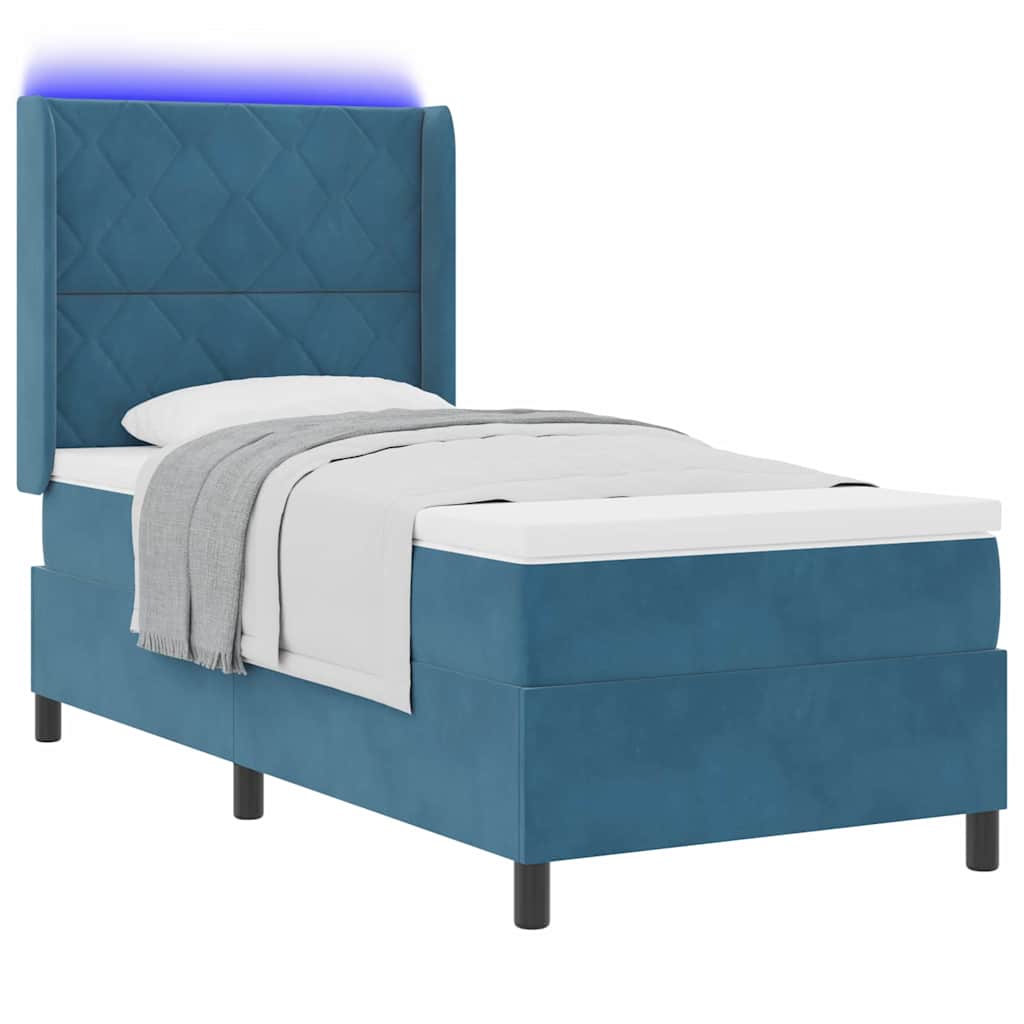 Letto a molle con strisce LED Blu 90 x 190 cm Velluto | homemem39