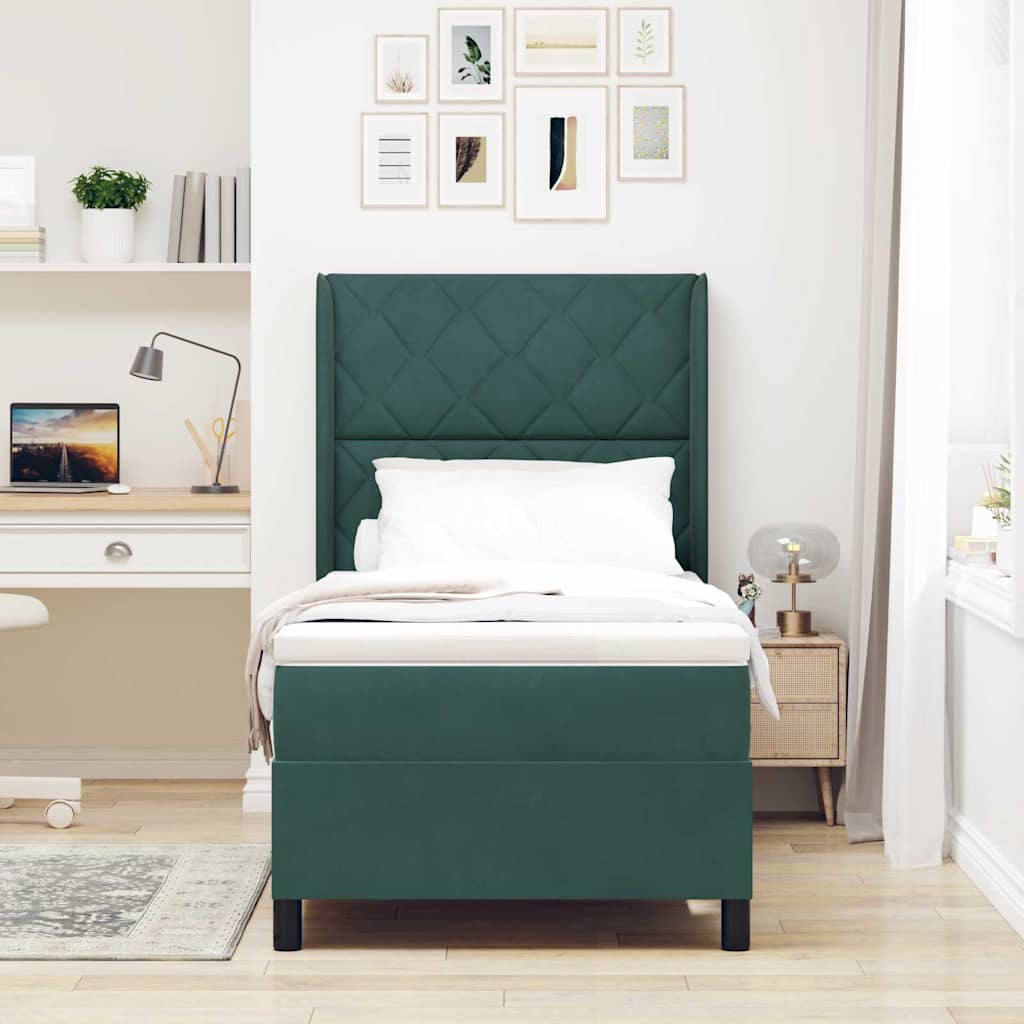 Letto a molle con strisce LED Verde Scuro 90 x 200 cm Velluto | homemem39