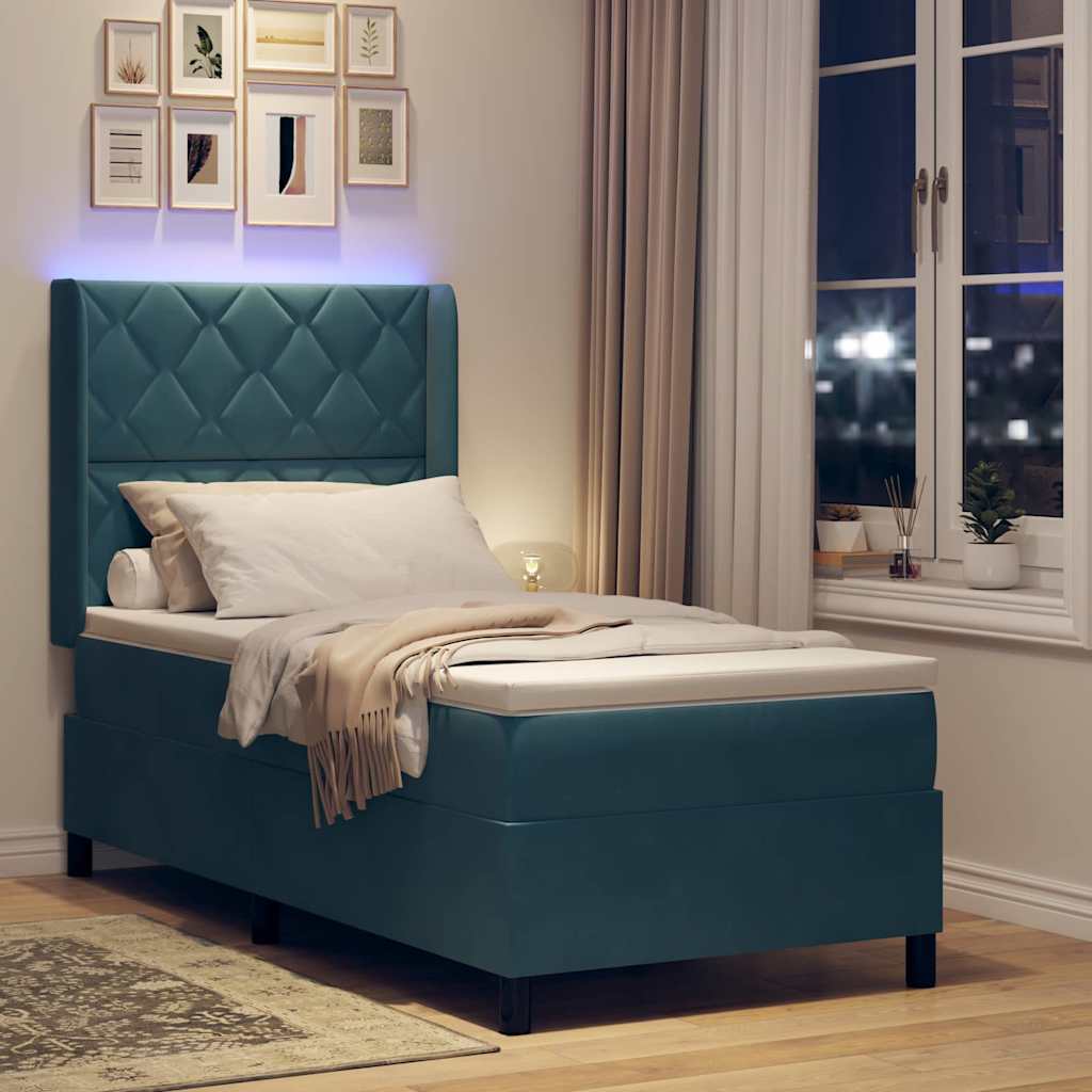 Letto a molle con strisce LED Blu 90 x 200 cm Velluto | homemem39
