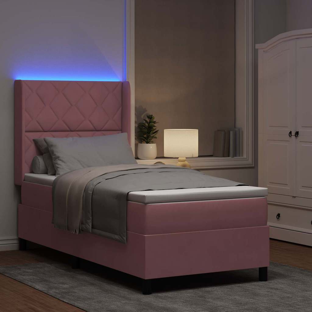 Letto a molle con strisce LED Rosa 90 x 200 cm Velluto | homemem39